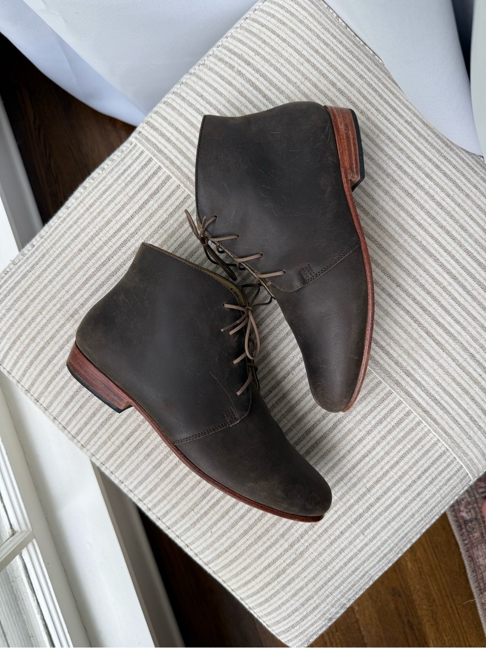 Women’s Dark Brown/Gray Leather Chukka Boots - Lace-Up Casual